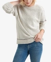 LUCKY BRAND EMBROIDERED TRIM TEXTURED SWEATER