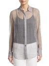 THEORY Silk Sheer Button-Front Blouse