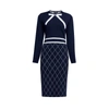 RUMOUR LONDON CHLOE BOW JACQUARD KNITTED DRESS IN MIDNIGHT BLUE