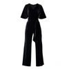 Rumour London Women's Layla Velvet Jumpsuit With Bell Sleeves & Sash In Black In Velvet