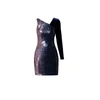 RUMOUR LONDON COCO MINI ASYMMETRICAL SEQUINED OMBRÉ DRESS WITH VELVET SLEEVE