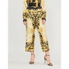 VERSACE BAROQUE-PRINT HIGH-RISE WIDE SILK-TWILL CROPPED TROUSERS