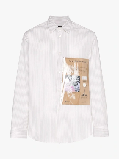 Raf Simons Striped Plastic Pocket Shirt In White Brown
