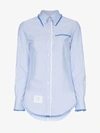 Thom Browne Classic Long Sleeve Button Down Point Collar Shirt W/ Fray In Solid Oxford W/ Engineered In Blue