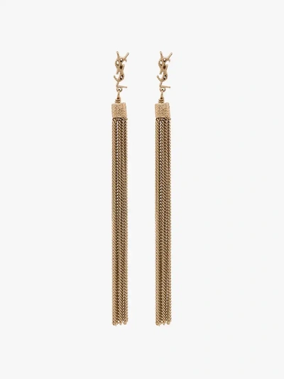 Saint Laurent Loulou Ysl-logo Chain Tassel Drop Earrings In Gold