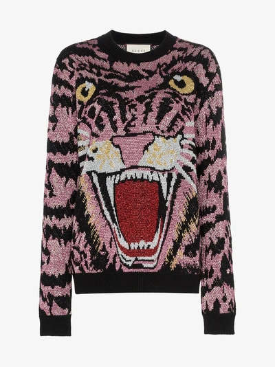 Gucci Tiger Metallic Jacquard Sweater In Pink