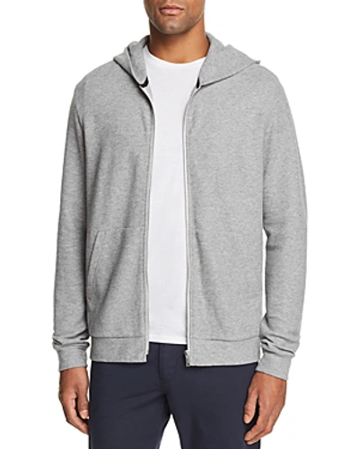 Theory Essential Zip-front Waffle-knit Hoodie In Grey