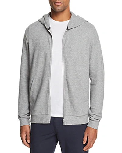 Theory Essential Zip-front Waffle-knit Hoodie In Grey Hthr