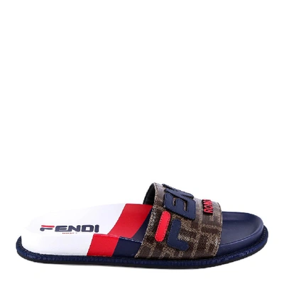 Fendi Logo-appliquéd Printed Coated-canvas And Rubber Slides In Blue