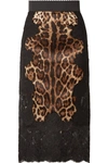 Dolce & Gabbana Lace And Leopard-print Charmeuse Midi Skirt In Black