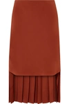 CHLOÉ ASYMMETRIC PLEATED SILK-CREPE SKIRT