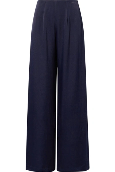 Les Hã©roã¯nes The Coco Satin Wide-leg Trousers In Navy