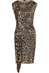 PACO RABANNE GATHERED LEOPARD-PRINT CHAINMAIL DRESS