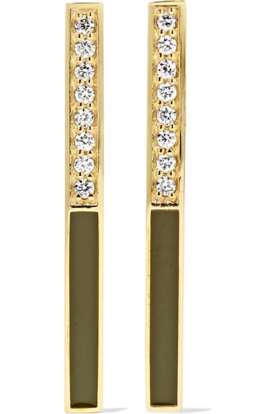 Alison Lou Medium Linear 14-karat Gold And Enamel Diamond Earrings