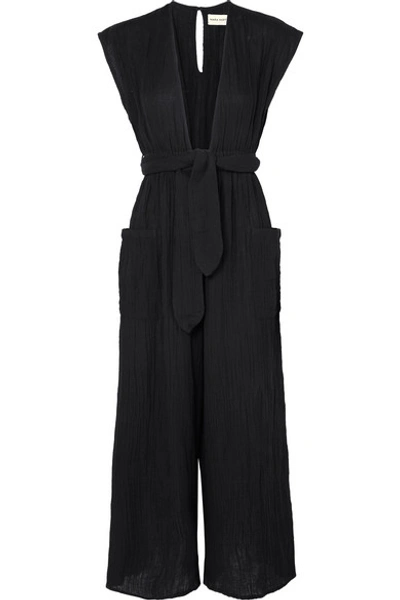 Mara Hoffman Plus Size Whitney Plunging Cap-sleeve Wide-leg Cotton Gauze Jumpsuit In Black