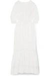 LOVESHACKFANCY CALLAN CROCHET-TRIMMED EMBROIDERED COTTON-VOILE MAXI DRESS