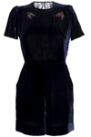 SANDRO CUTOUT EMBELLISHED VELVET AND LACE PLAYSUIT,3074457345619131815
