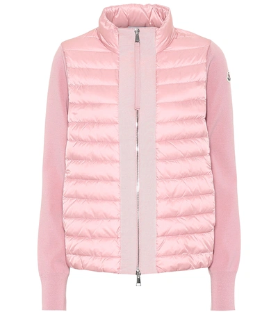 Moncler Mixed Media Puffer Waistcoat Jacket In Pink