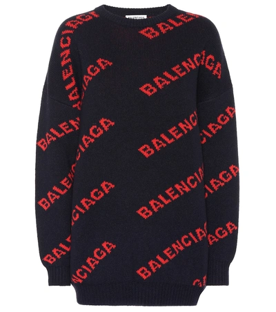 Balenciaga Logo Intarsia Cotton-blend Sweater In Black
