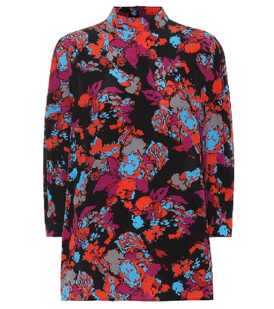 Givenchy 3/4-sleeve Floral-print Mock Neck Blouse In Multicoloured