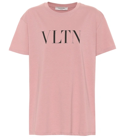 Valentino Logo Printed Cotton Jersey T-shirt In Soft Pink/nero