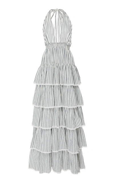 Loveshackfancy Clarissa Striped Tiered Halterneck Cotton Dress
