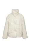 Nanushka Beige Vegan Leather Hide Puffer Jacket In White