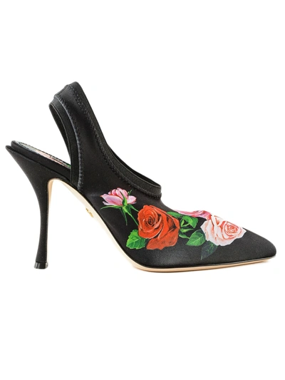 Dolce & Gabbana Lori花卉缎布露跟高跟鞋 In Black