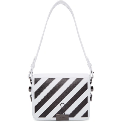 Off-white Mini Striped Flap Crossbody Bag With Binder Clip In White