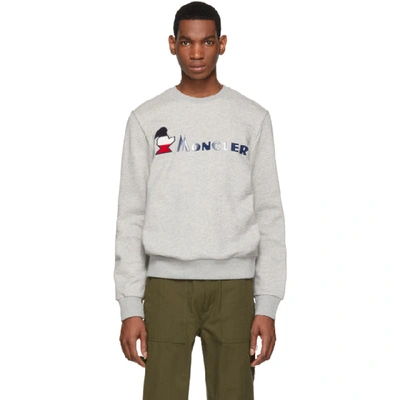 Moncler Rubberized-logo Crewneck Sweatshirt In Grey