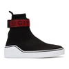 GIVENCHY BLACK & RED GEORGE V SOCK HIGH-TOP SNEAKERS