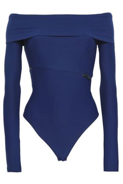 Alix Woman Thayer Off-the-shoulder Zip-detailed Stretch-jersey Bodysuit Midnight Blue