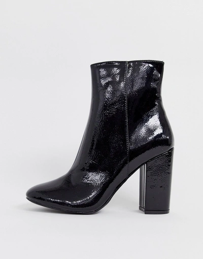 New Look Patent Heeled Boot In Black