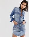 DIESEL DIESEL DENIM SHIRT DRESS WITH SKIRT OVERLAY-BLUE,00SM850PAUB01