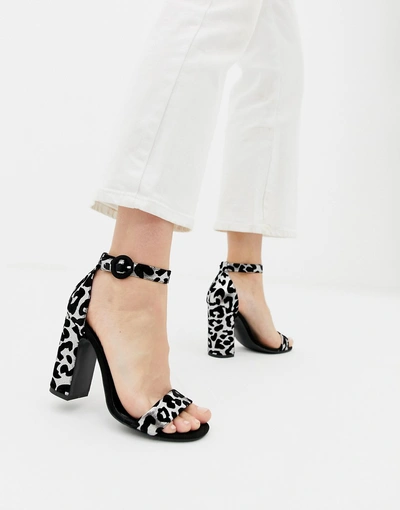 New Look Barely There Block Heeled Sandal In Animal-stone In Stone
