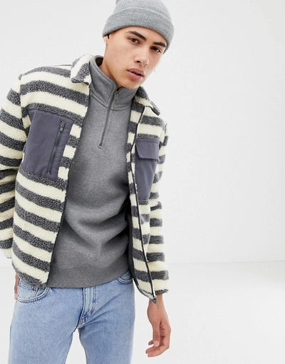 Native Youth Striped Borg Shacket In Grey