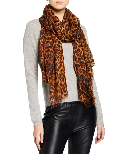 Sofia Cashmere Lightweight Cashmere Leopard-print Scarf In Camel Leopard