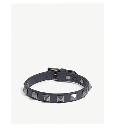 Valentino Garavani Rockstud Leather Bracelet In Marine