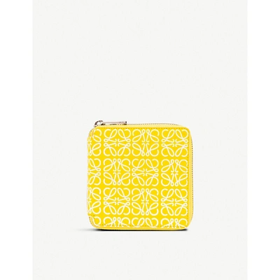 Loewe Square Anagram Leather Zip Wallet In Yellow/white