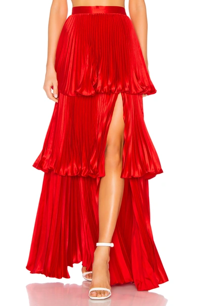 Amur Eve Tiered Satin Skirt In Red
