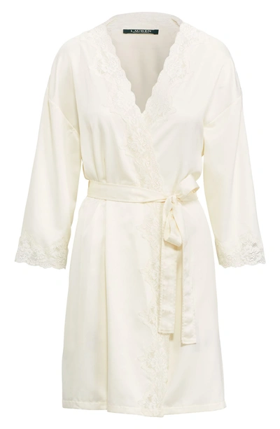 Ralph Lauren Signature Collection Satin Wrap Dressing Gown In Ivory