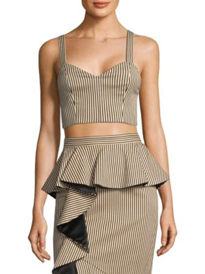 Alice And Olivia Cristi Cropped Striped Cotton-blend Top In Natural Multi