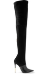 BALMAIN AMAZONE SUEDE AND LEATHER THIGH BOOTS,3074457345620475867