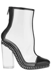 BALMAIN EMBELLISHED LEATHER-TRIMMED PVC ANKLE BOOTS,3074457345620118135