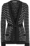 BALMAIN BELTED FAUX PEARL-EMBELLISHED KNITTED CARDIGAN,3074457345619930221