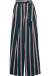 TOME TOME WOMAN KARATE BELTED STRIPED TWILL WIDE-LEG PANTS DARK GREEN,3074457345619852267