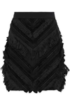 Balmain Woman Fringed Stretch-cotton Mini Skirt Black In Black