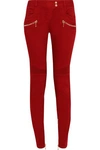 BALMAIN WOMAN MOTO-STYLE LOW-RISE SKINNY JEANS CRIMSON,US 2507222119044505