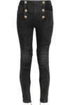 BALMAIN BUTTON-EMBELLISHED MID-RISE SKINNY JEANS,3074457345619938142