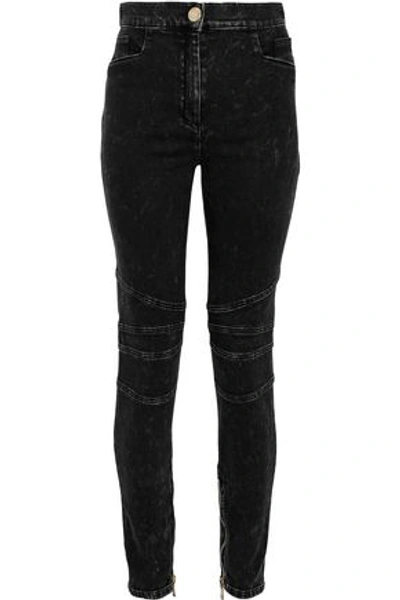 Balmain Moto-style Faded High-rise Skinny Jeans In Black